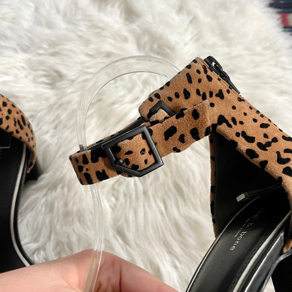 rag & bone Ellis Cheetah Print Animal Print Sandals Block Heel Heels sz 38.5 - Picture 6 of 9